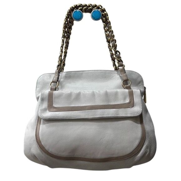 Marc Jacobs Olga Seventies Satchel Bag Women's Ivory Tan Leather Chain Strap - Picture 7 of 14